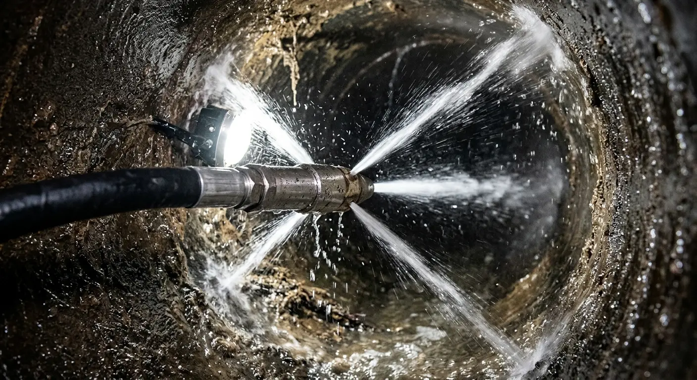 High-pressure hydro jetting nozzle cleaning sewer pipe for Trenchless Sewer Repair in Zanesville
